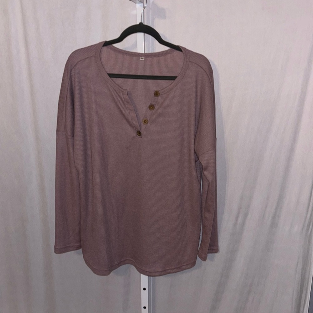 Mauve Thermal Look Long Sleeve Pullover XXL